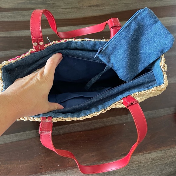 American Flag straw tote bag denim interior - Picture 8 of 8